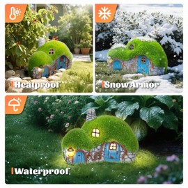 Darkdec Outdoor Figurine Lights Garden House Statue - Outdoor Statues with Solar Lights Garden Cottage Lighting Figurines for Home or Yard Decor
