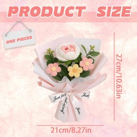 MXYZQDE 1 Stück Gehäkelte Blumen, Rosa Rosen Häkelblumenstrauß, Flower Häkelblumen Handgefertigte Dekoration Fake Blumenstrauß für Festliche Anlässe Mit Verpackung