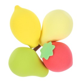 Beavorty 4pcs Fruit Makeup Sponges Dual Use Dry Wet Cosmetic Tools for Application Includes Pear Avocado Strawberry Lemon Shapes for Liquid Foundation and Concealer