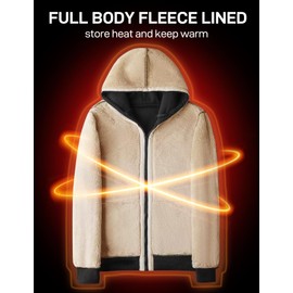 Flygo Hoodies for Men Zip Up Winter Fleece Sherpa Lined Sweatshirt Warm Jacket(Dark Grey-M)