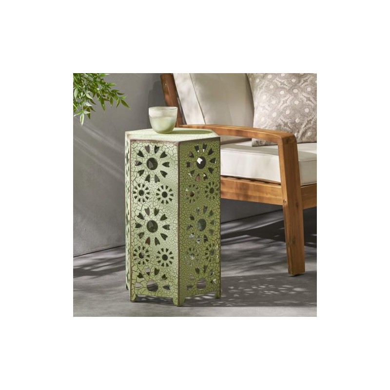 Galore 14\" Green Side Table with Unique Sunburst Cut out