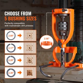Happybuy Mortising Attachment for Drill Press, 4 Model Drills Square Hole Chisel Set,Bench Drill Locator Set Mortise and Tenon Tools with 5 Bushings,for Woodworking Mortising Tenoning Drilling Machine