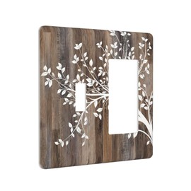 Rustic Wood Tree Print 1 Toggle 1 Rocker Light Switch Plate Covers Farmhouse Decorative Electrical Cover Vintage Faceplate Wall Plate for Bathroom Kitchen Bedroom Decor