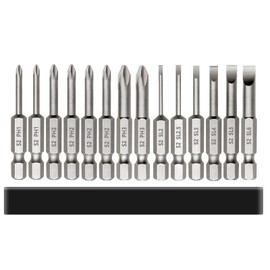 Saipor 14pcs Magnetic Screwdriver Bit Sets Slotted and Phillips Screw Driver Bit Flat Head + Cross Head Bits 1/4 Inch Hex Shank S2 Steel Drill Bits for Impact Driver Power Tool (2 Inch / 50mm Length)