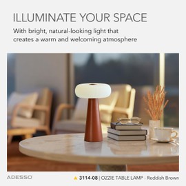 Adesso Cordless Table Lamp with 3-Level Touch Dimmer & Built-in Rechargeable Battery – 11.25" Tall Touch Lamp, Red Finish