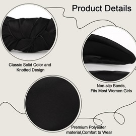 Amariver Black Headband Knotted Wide Headband for Women Top Knot Hair Band Non-slip Head Band Soft Black Hair Accessories for Women Girls