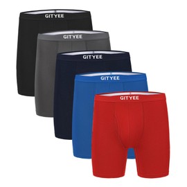 GITYEE Men's Breathable Mesh Tagless Athletic Work Underwear Boxer Briefs, Pack of 5 (Medium, Black/Grey/Navy/Blue/Red)