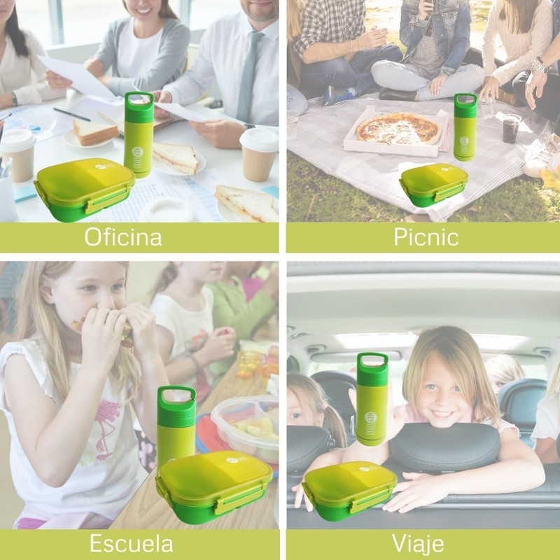 Set Lonchera + Botella + Cuchara con Compartimentos Lunch Box