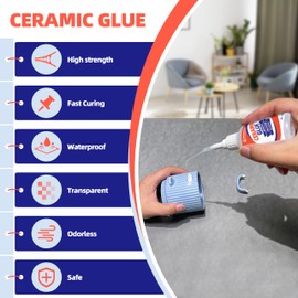 Super Glue for Ceramic,(25g×2),Heavy Duty Super Glue for Porcelain and Pottery Repair,Clear Ceramic Repair Adhesive,Instant Ceramic Glue for Dishes, Tiles, DIY Crafts,Waterproof and Strong-Bond