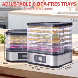 HOPERAN Food Dehydrator, 6 Trays Dehydrator with 72H Timer & 95-167℉ Temperature Control & LED Display, Dehydrators for Food and Jerky, Fruits, Herb, Veggies, Pet Treat, BPA-Free, Recipe Book Included