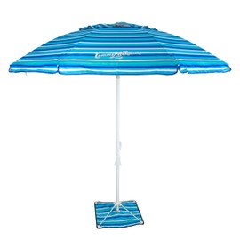 Tommy Bahama 7' Outdoor Beach Umbrella with ANCHORX Heavy Duty Sand Anchor and Carrying Bag, Portable Beach Umbrella with Anchor, Blue Stripe