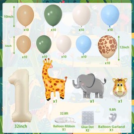 Jwssor 1st Birthday Decorations for Boys,1st Wild One Birthday Balloons,Jungle Balloons,First Safari 1 Year