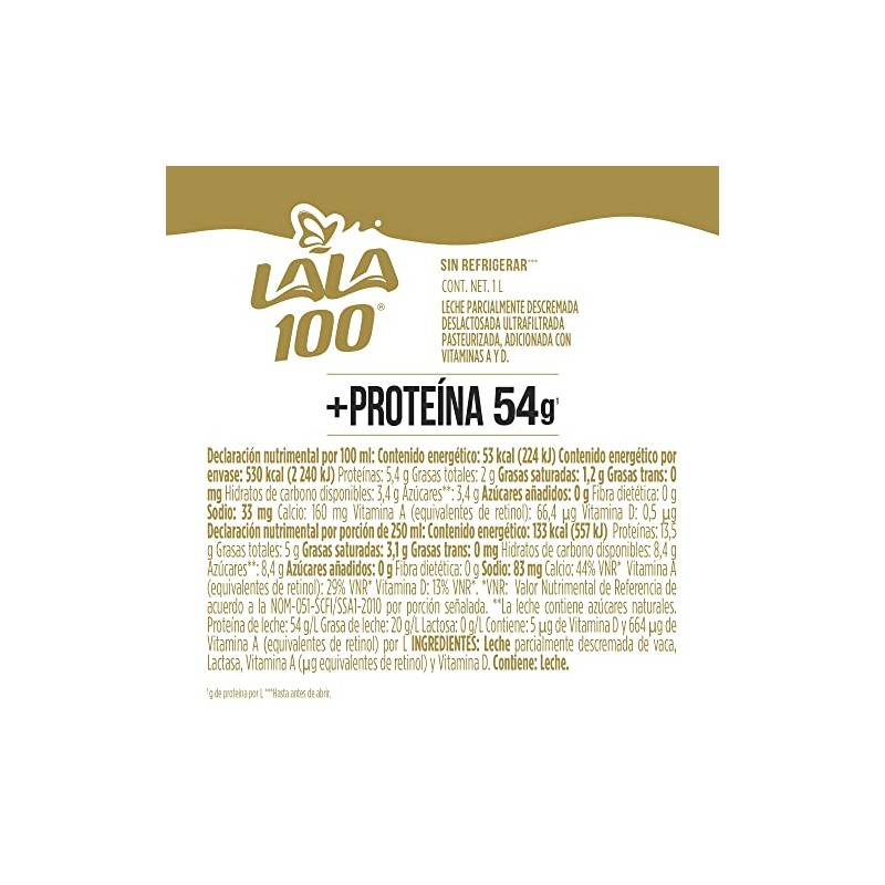 Lala 100 Leche ms Protena Sin Lactosa Parcialmente Descremada Ultrapasteurizada