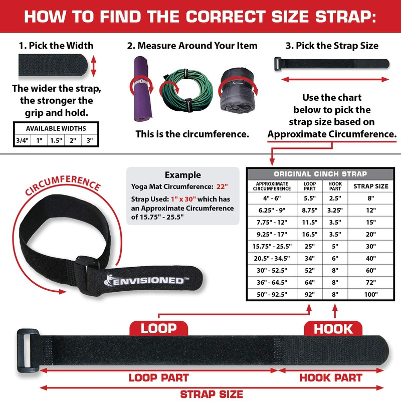 ENVISIONED Reusable Cinch Straps 3" x 60" - 4 Pack,