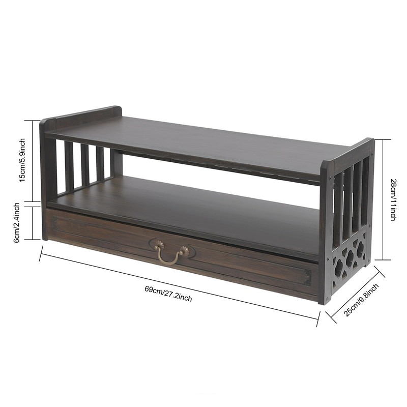 ILWorkTLs Low 3-Tier Meditation Table with Drawer,Bamboo Altar Tables,Puja Desks,Tatami