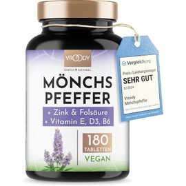 Monk's Pepper Plus – High-Dose Hormonal Support with Folic Acid, Zinc, Vitamin E, D3, Calcium & B6 – 180 Small Tablets, No Additives