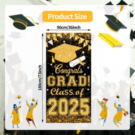 73 x 36 Inch Congrats Grad Class of 2025 Sign Banner Door Cover, Graduation Party Decorations, Large Front Door Porch Sign Backdrop for Wall Indoor Outdoor Photo Booth Props Party Supplies (Gold)