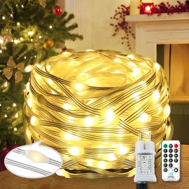 Qillnyy 220 LEDs String Lights Outdoor Indoor 25M 8 Modes with Remote Control Timer PVC Wire Decoration Garden Christmas Tree Wedding Christmas (Warm White)