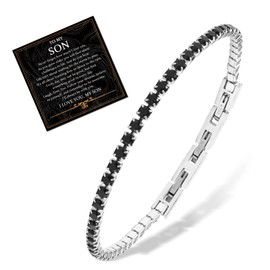 FANCIBAND To My Son Bracelet, Son Gifts from Mom Dad Tennis Bracelet Men 14k White Gold Plated Stainless Steel Bracelet for Men