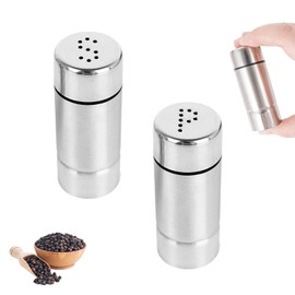 Pack of 2 Salt Shakers Small with Lid, Salt and Pepper Shakers, Spice Shakers, Camping, Salt Shakers, Stainless Steel Spice Dispenser, Kitchen Accessories for Home, Kitchen, Camping and Outdoor