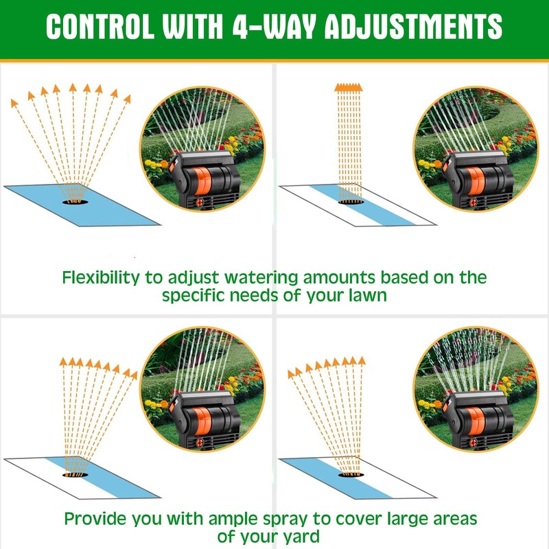 Reallnaive 2 Pcs Adjustable Oscillating Sprinkler 4 Way ABS Lawn
