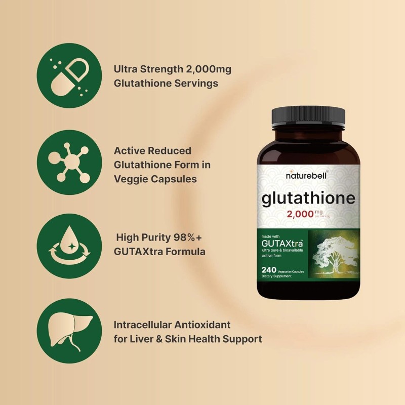 Glutathione Supplement 2,000mg Per Serving, 240 Veggie Capsules | 98%+