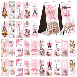 Zaamwoyy 30 Pcs Paris Magnetic Bookmarks Cute Pink Tower Flower Magnetic Book Mark Bulk for Women Reading Lovers Library Supplies Gifts