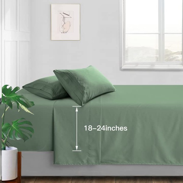 Manyshofu Extra Deep Pocket Full Size Sheets Set - Hotel Luxury 1800 Thread Count Sheets & Pillowcases - Kids Bedding Set up to 24" Mattress - Sage Green Bed Sheets 18-24 Inch Deep Pockets - 4 Piece
