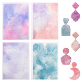 URROMA Clay Transfer Paper, 4Pcs Ink Gilded Texture Patterns Polymer Clay Transfer Sheets with Auxiliary Tools for Fantastic Jewelry Making