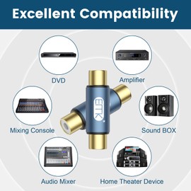 EMK 2-Pack RCA Female to Female Coupler 24K Gold-Plated RCA Connector Adapter for Extending Audio/Video Cable