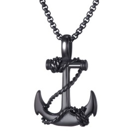 vicima Anchor Necklace for Men Stainless Steel Navy Anchor Pendant with 24 Inch Chain, Black