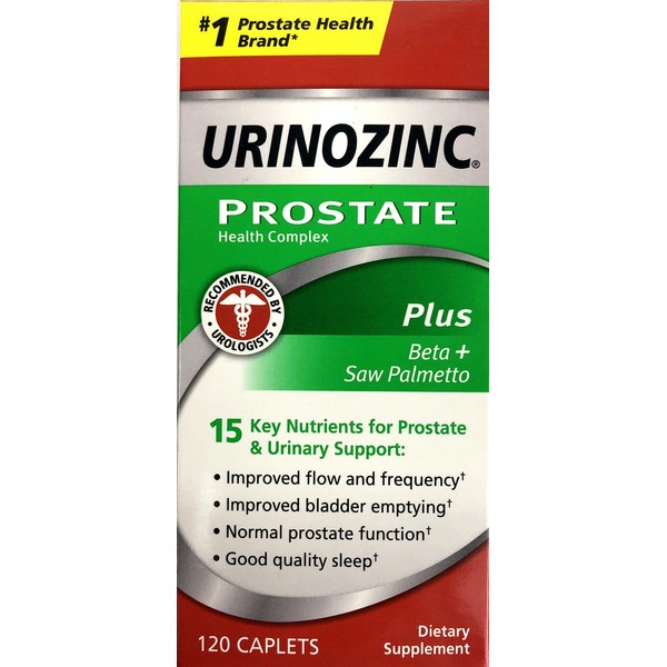 Urinozinc Prostate Plus, Saw Palmetto & Beta Sitosterol Supplement for Men, Reduce Frequent Urination (2 Month Supply, 120 Count)