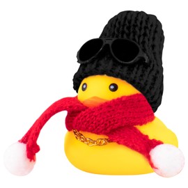 wonuu Car Dashboard Decoration Scarf Rubber Duck, Yellow Ducks Ornaments with Mini Hat Necklace Sunglasses Scarf (Red Black)