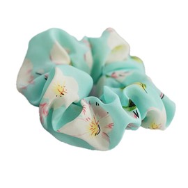 Floral Fabric Scrunchies for Women – Fashion Hair Ties, Cute Hair Accessories, Boho Flower Hair Bands (89-Mint Green)