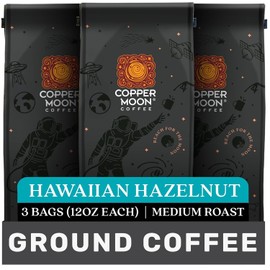 Copper Moon Coffee, Hawaiian Hazelnut, Medium Roast, Ground, 3 x 12 oz