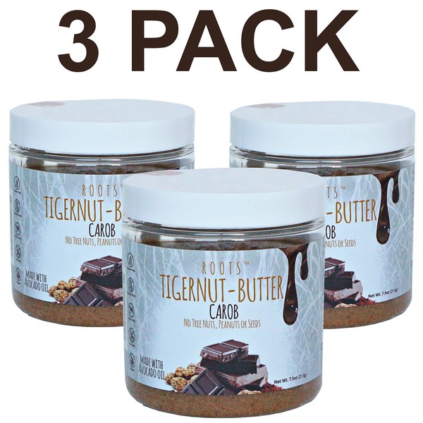 ROOTS Tigernut Butter - Aip Diet and Paleo, Vegan Compliant - Allergen Friendly - Nut Free, Seed Free, Gluten Free, Soy - Tiger nut - Aip Snack - (8.5 ounces each) Carob Flavor 3 Pack