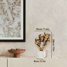 Vintage Thinker Statue - Resin Abstract Sculpture with No Hear No See No Speak Symbolism, Zen Meditation Office Decor for Modern Home, Bookshelf, Living Room & Desktop Display (Gold)