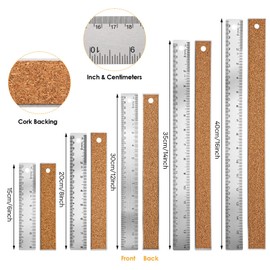 5Pcs Cork Backed Ruler Stainless Steel Ruler, 6/8/12/14/16 Inch Metal Ruler,Straight Edge Ruler Non-Slip Metal Rulers with Inch and Centimeters for Drawing Engineering(6 + 8 + 12 + 14 + 16 Inch)