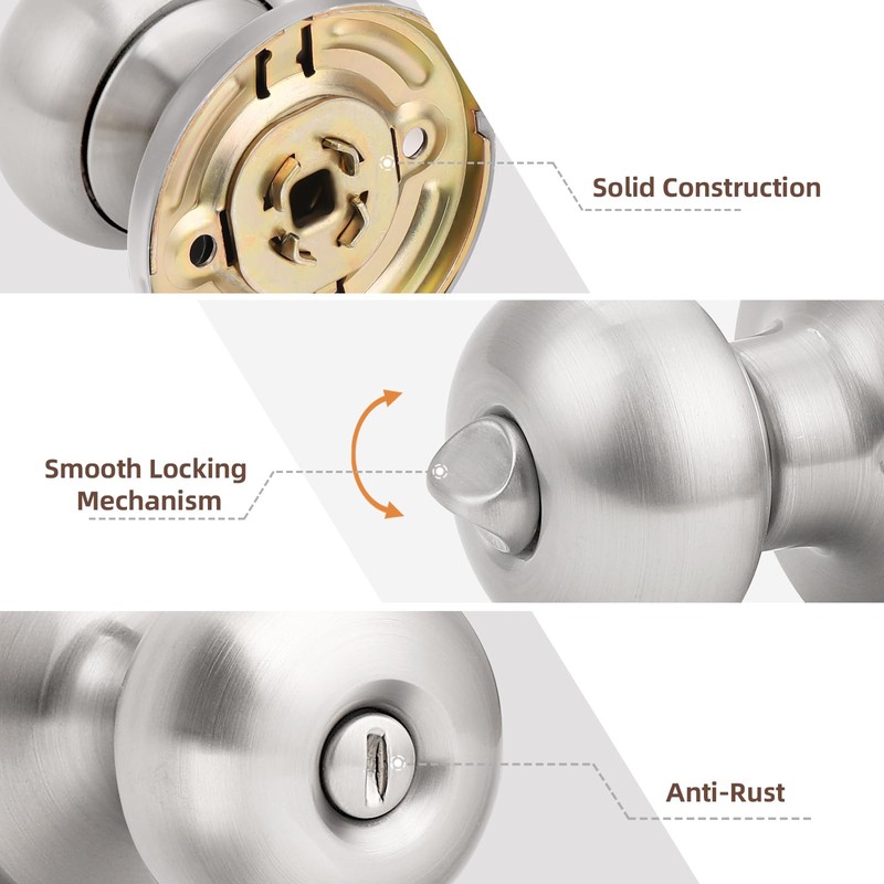 GOBEKOR 8 Pack Brushed Nickel Privacy Door Knobs Stainless Steel