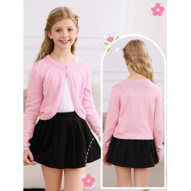 Soudittur Girls' Cardigan Top Bolero Jacket Long Sleeve Children's Cardigan Knitted Short for Communion Dress Christening Dress Party Dress White/Pink/Blue, pink