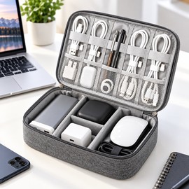Travel Electronics Organizer Bag for Cables and Chargers – Waterproof Oxford Storage Case for Work, School and Trips