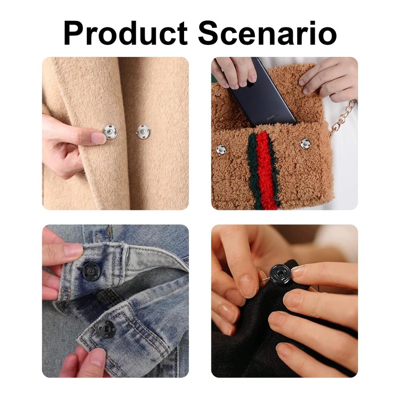 100 Sets Sew-on Snap Buttons, FUNCYboo 10mm Clothes Hidden Button