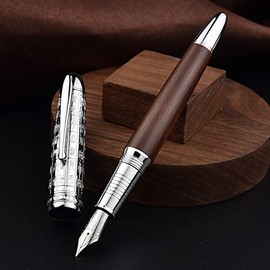 Hongdian 6016 Natural Wood Fountain Pen, Iridium Extra Fine Nib Writing Pen with Metal Pen Case