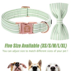 MR.CHUBBYFACE Green Dog Collar with Bowtie, Cute Summer Pet Collar for Girl Boy Female Dogs, Adjustable Cotton Puppy Collar with Metal Buckle for Medium Dogs