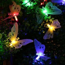 Itian Solar Butterfly String Lights Colorful Fiber Optic Butterfly Lights Garden Home Decorative for Party Christmas Decorative, Pack of 12
