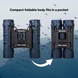 Discovery Gator 12 x 25 Pocket Travel Binoculars for Bird and Animal Watching, Sightseeing, Hiking, Concerts and Sports Events