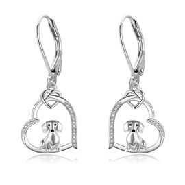 DAYLINLOVE Dachshund Earrings 925 Sterling Silver / Rose Gold-Plated Dachshund Earrings Heart Dog Jewellery Gifts for Women Mother Wife Dachshund Lovers, Sterling Silver, No Gemstone