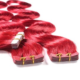 hair2heart Tape Extensions Echthaar Gewellt - 10 Tapes 2.5g 60cm Rot