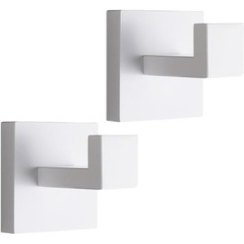 YUET Towel Hook, Bathroom Hook, Wall Hook, 304 Stainless Steel for Towel, Bathrobe, Clothes Hook, Bathrobe, Kitchen, Bathroom Towel Holder, Wall Mounted with Screw, Pack of 2 (White)