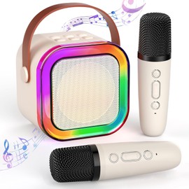 Karaoke Machine,Portable Karaoke Machine with 2 Wireless Microphone, Mini Bluetooth Speaker for Adullts and Kids, Best Gifts Toys for Kids Gifts -White